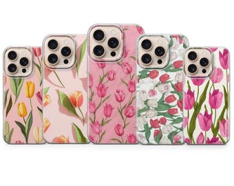 Girly Tulips Handytasche Fresh Look Lover Cover für Iphone 17 Pro Max,16e,15,14,13 & Samsung S25 Ultra, S24FE,A56,A16,Pixel 10XL,9A, 8,7
