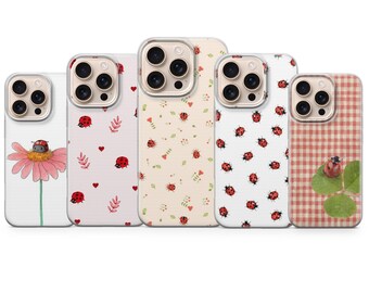 Marienkäfer Handy Hülle Schlichte Rote Hülle für Iphone 17 Pro Max,16e,15,14,13 & Samsung S25 Ultra, S24FE, A56, A16, Pixel 10XL , 9A , 8, 7