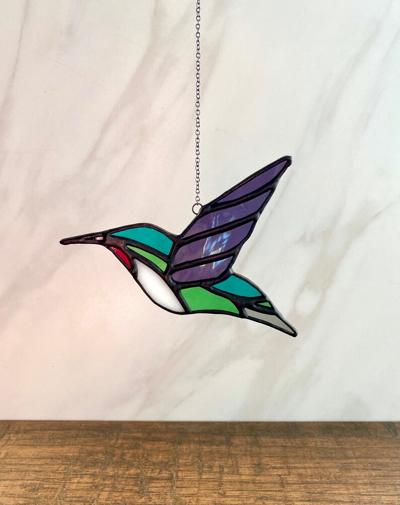 stained glass window hanger bird purple Suncatchers Glass Art