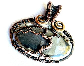 Wire Wrapped Pendant - Tree of Life Pendant - Beautiful Dendritic Opal Cabochon Wrapped in Vintage Bronze Wire  - 2 1/2" x 1 3/4"