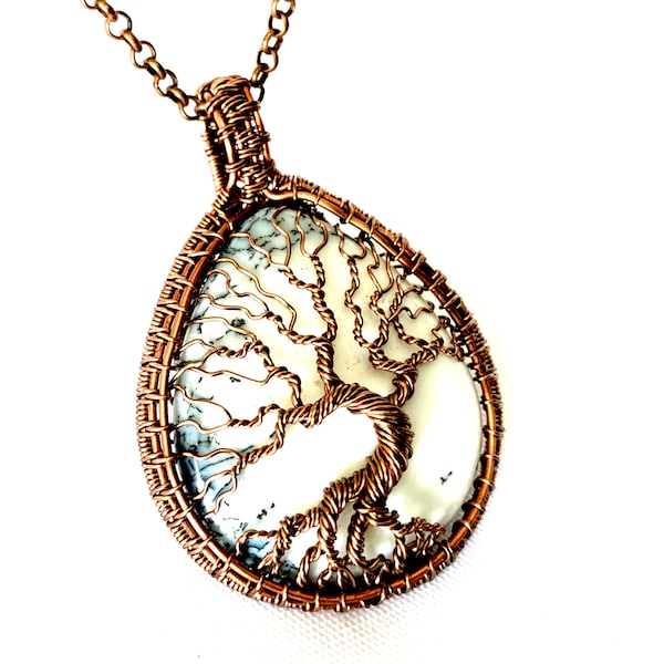 Wire Wrapped Pendant - Tree of Life Pendant - Beautiful Dendritic Opal Cabochon Wrapped in Vintage Bronze Wire  - 2 1/2" x 1 3/4"