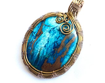 Wire Wrapped Pendant - Tree of Life Pendant - Sea Sediment Jasper and Antique Bronze Wire - 2 1/2" (65 mm) x 1 3/4" (45 mm)