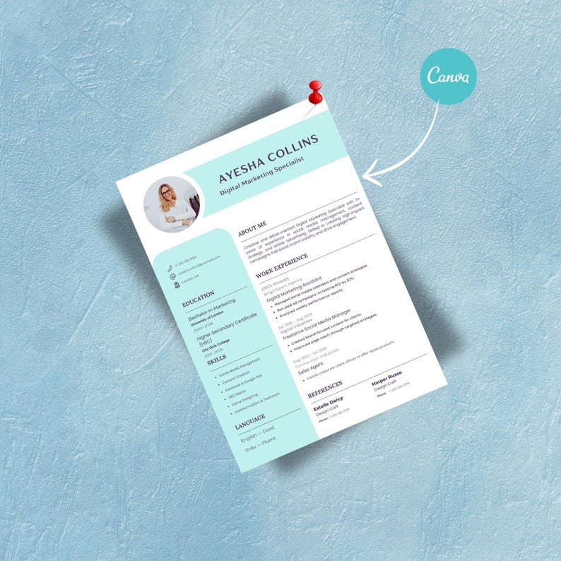 Editable Resume Template Canva | Modern CV Design (digital Download) - Etsy