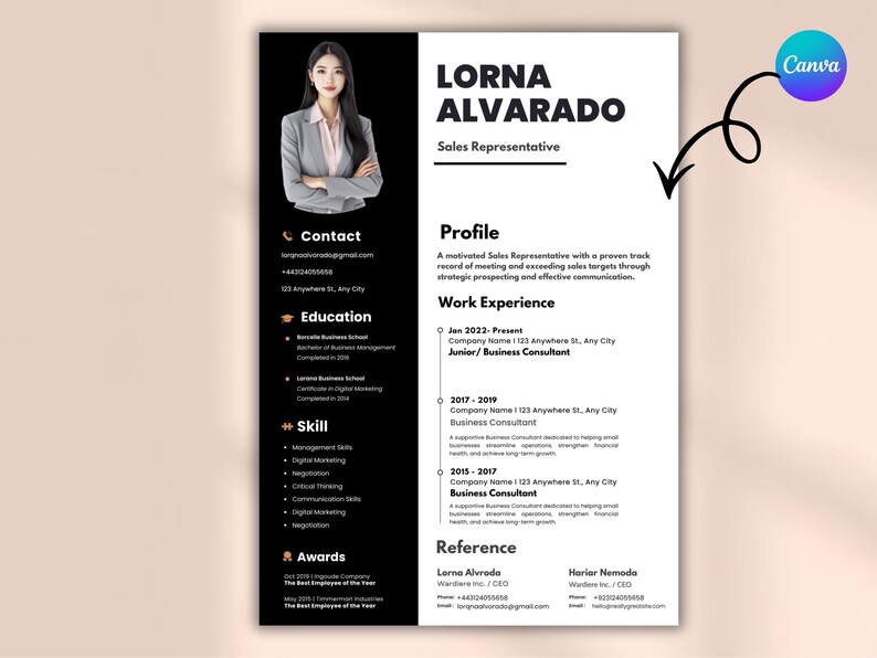 Editable Resume Template Canva | Modern CV Design (instant Download) - Etsy