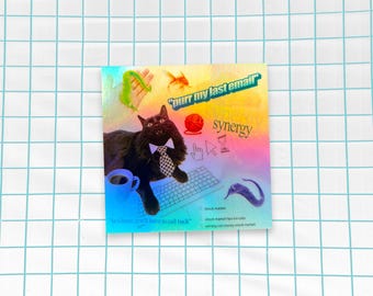 Holographic Meme Cat Sticker 3x3"