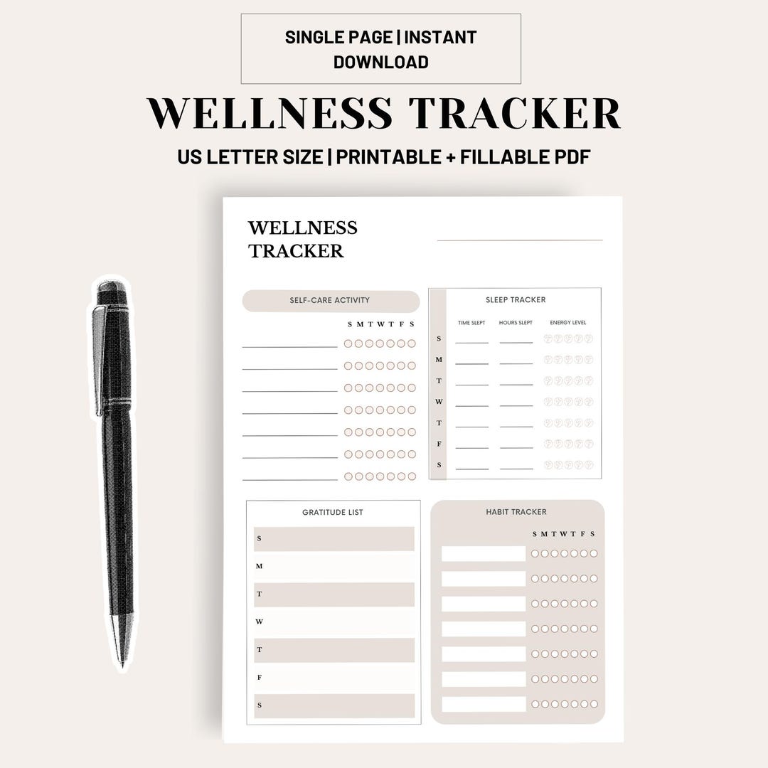 Digital Wellness Tracker, Self Care Planner, Habit Tracker Sheet, Sleep ...