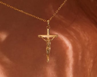 Gold Jesus Crucifix Necklace, Christian Faith Jewelry