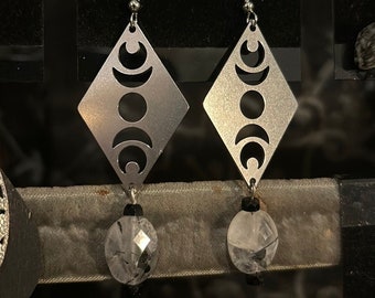 Moonphase Tourmalted Quartz Earrings