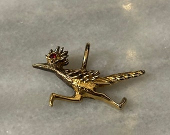 Vermeil Roadrunner Bird Pendant Charm Sterling Gold Tone