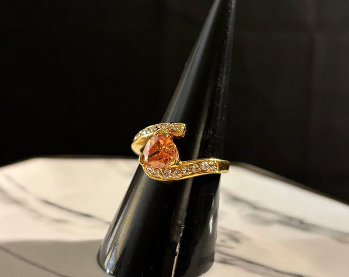 18K Gold Filled Peach Trillion Cut Crystal Cocktail Ring