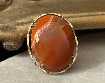 Sardonyx Carnelian Agate Oval Pendant Brooch 3-way