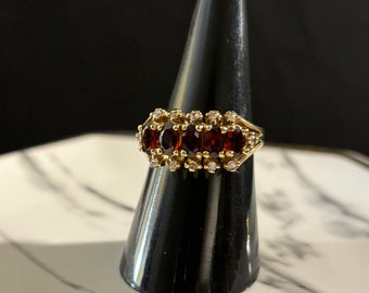 Vintage Garnet Red Crystal 14KT HGE Ring Sz 7