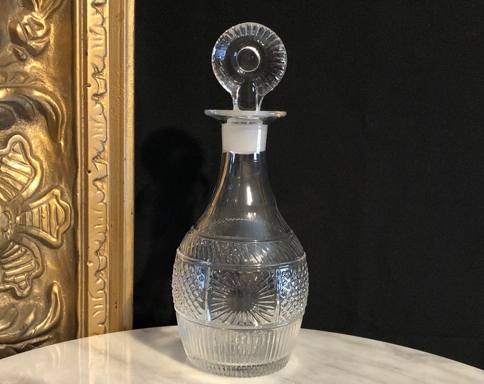 Reproduction Mold Blown Glass Decanter with Stopper and Pontil 7.75” Replica