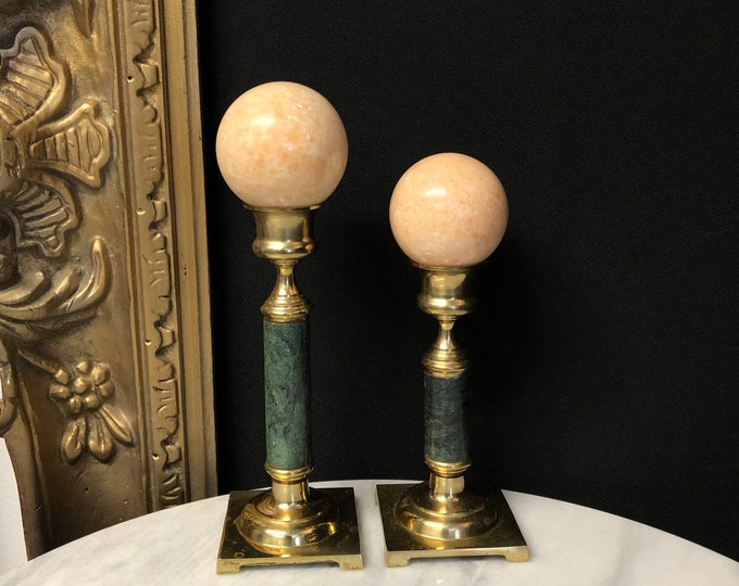 Sunstone Crystal Ball on Vintage Marble Brass Sphere Holder Stand