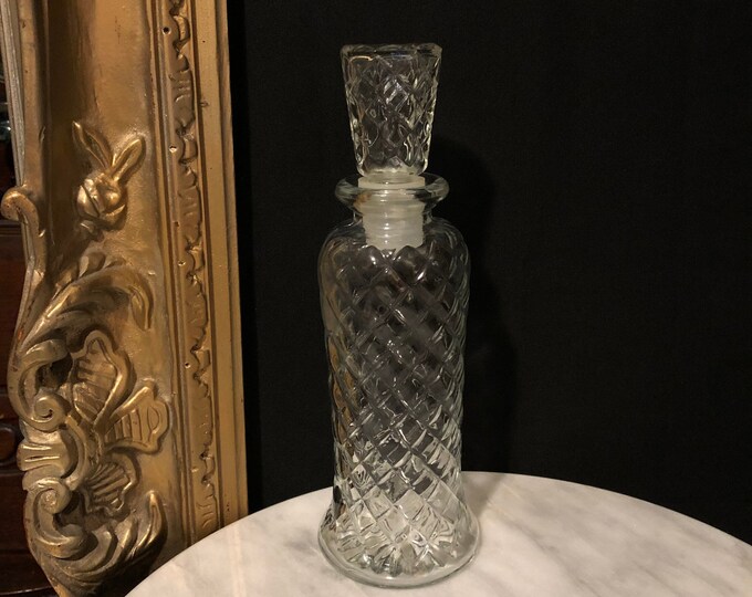 Vintage Glass Decanter Bottle with Stopper Quilted Diamond Pattern