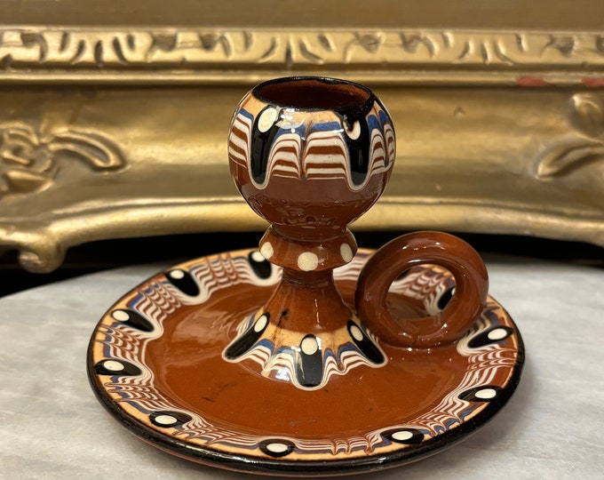 Bulgarian Troyan Pottery Candleholder Chamberstick