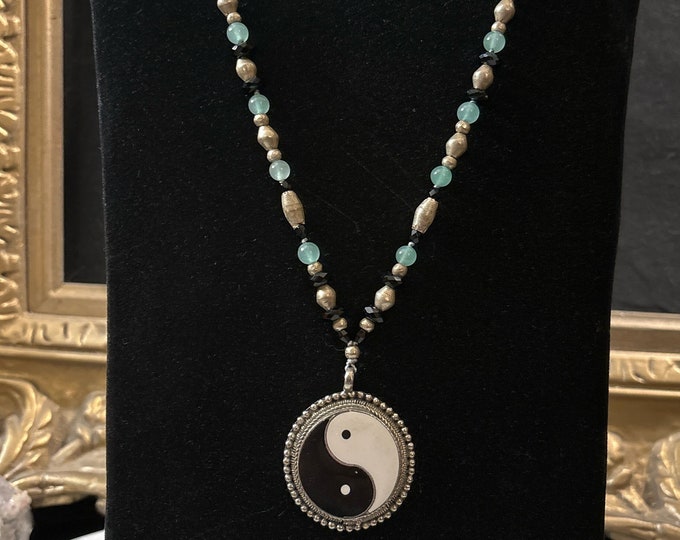 Yin Yang Necklace with Aventurine & Vintage Beads