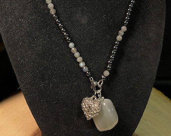 Labradorite & Hematite Bead Necklace with Moonstone