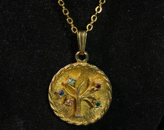 Multicolored Rhinestone Tree Pendant Necklace