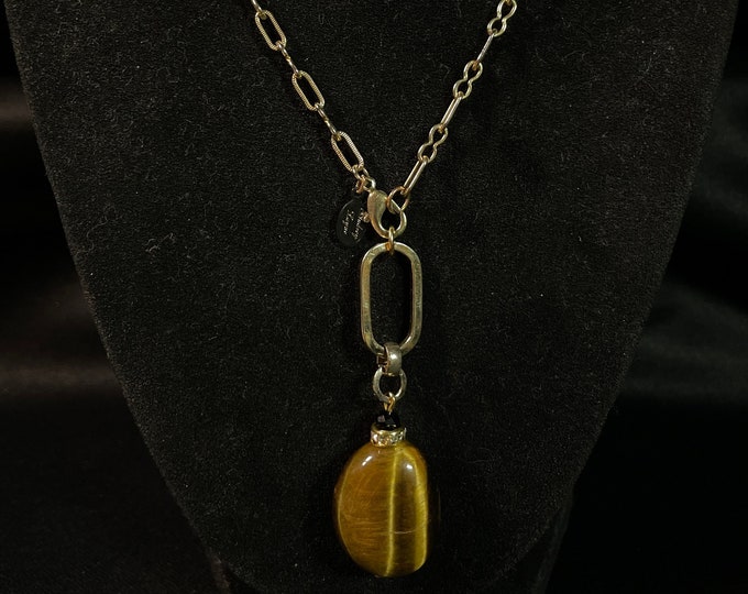 Tiger’s Eye Pendant on Vintage Chain One of a Kind Necklace