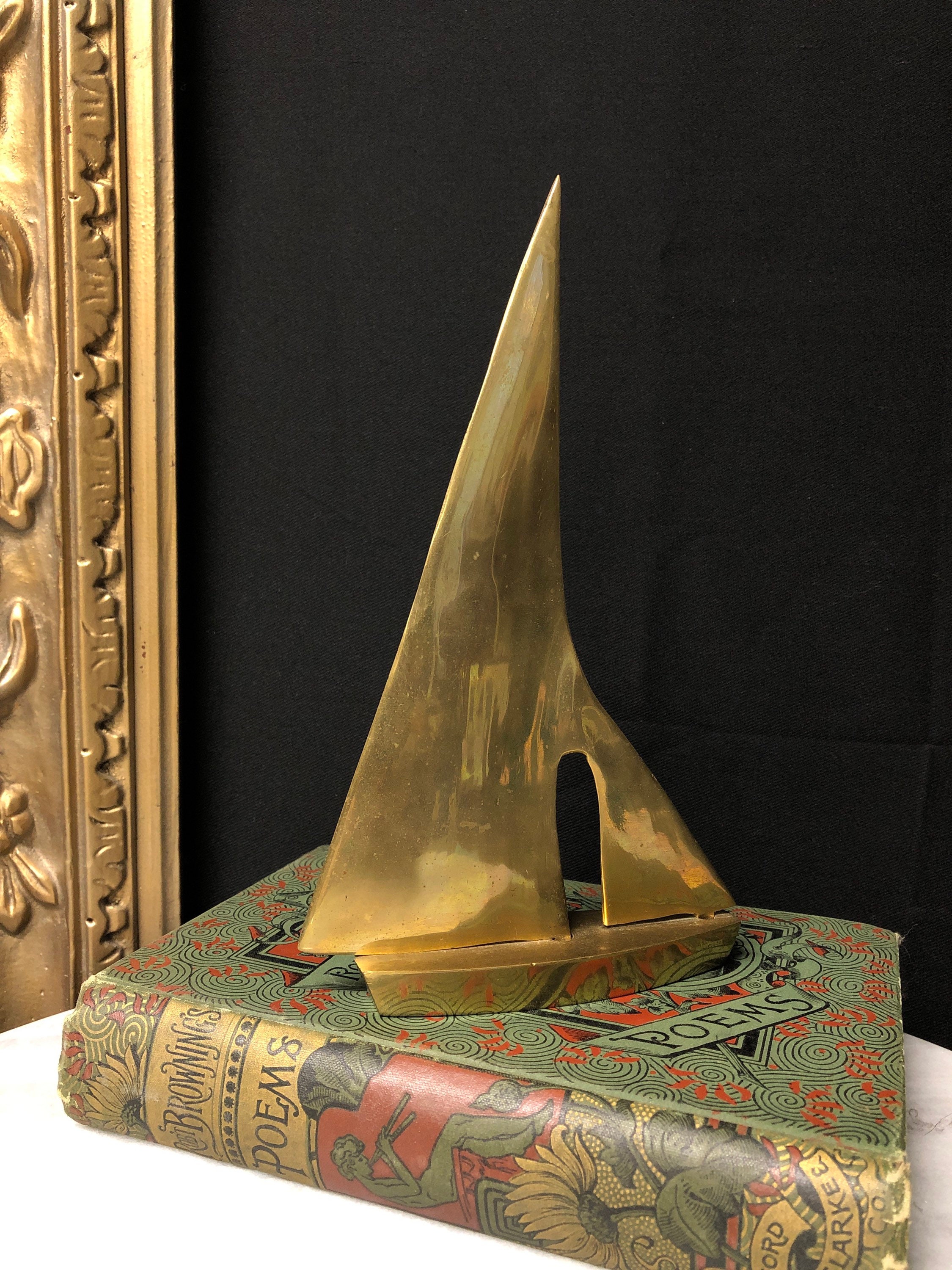 Vintage Brass Sailboat Statue Figurine Nautical Schooner Ship Etsy