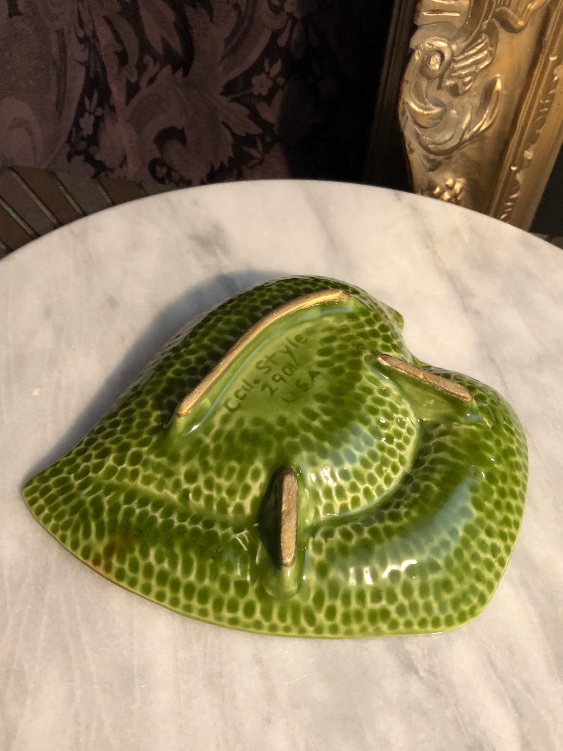 Vintage Green Leaf Ashtray California Pottery USA Mid Century Etsy