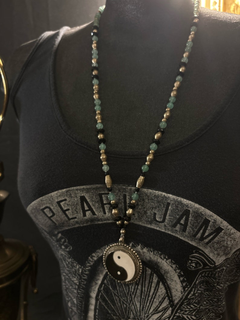 Yin Yang Necklace with Aventurine & Vintage Beads image 9