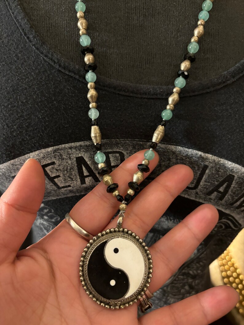 Yin Yang Necklace with Aventurine & Vintage Beads image 5