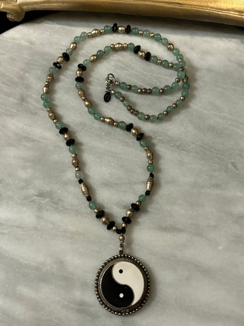 Yin Yang Necklace with Aventurine & Vintage Beads image 2