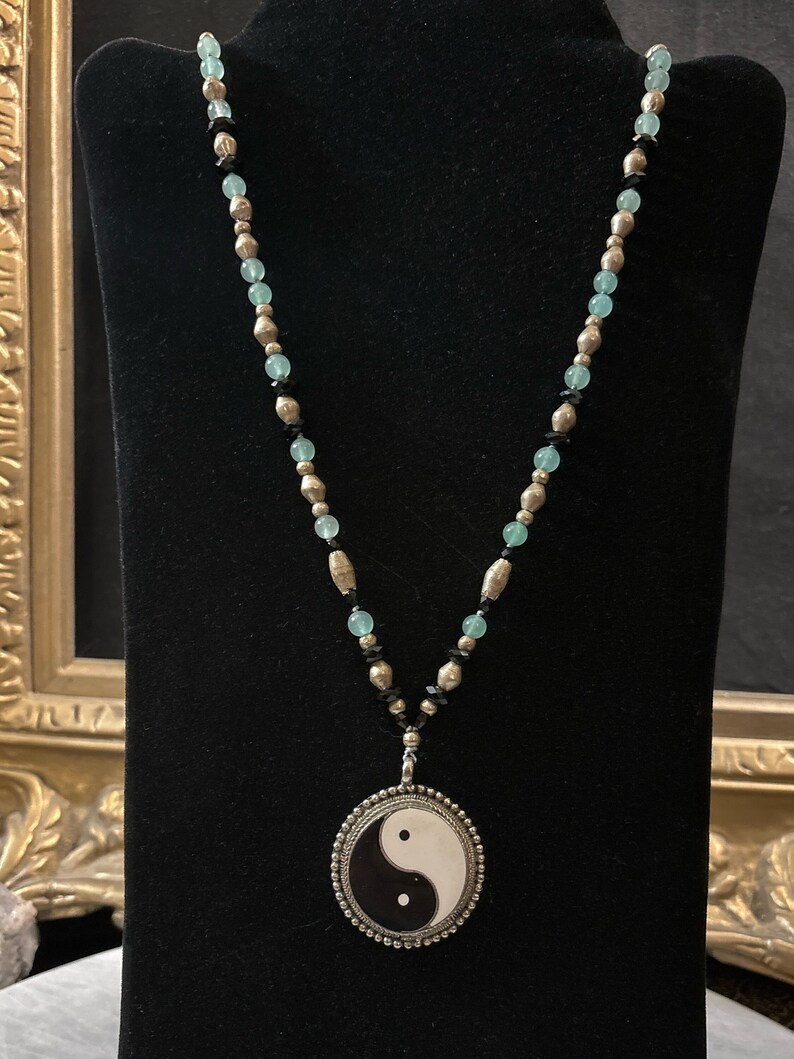 Yin Yang Necklace with Aventurine & Vintage Beads image 1