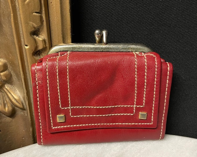 Vintage Red Leather Small Wallet Coin Purse