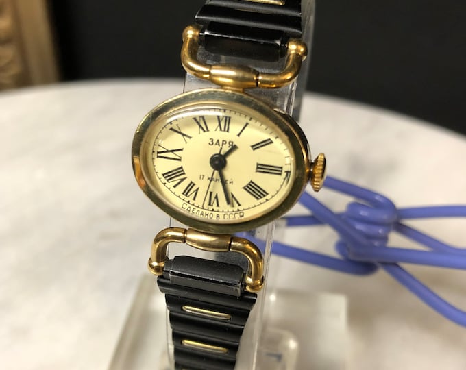 Vintage Ladies Watch 3APR KAMHEN Black Gold Timepiece Mechanical 17 Jewel