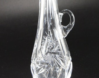 Vintage Handled Bud Vase, European Hand Cut Lead Crystal