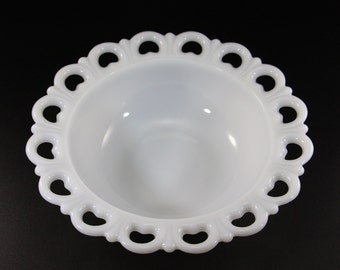 Vintage Anchor Hocking 9.5 Inch Lace-Edge Milk Glass Bowl