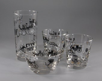 Set of 4 Assorted Libbey Glassware, Curio (Buggy) Pattern, Mid-Century