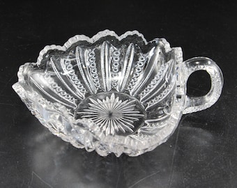 Antique George Duncan & Sons, Triangular Handled Nappy, Pattern No. 42, aka Mardi Gras, ca. 1899