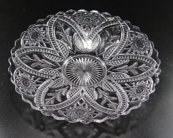 Antique Tarentum Glass Co., Ferncut Pattern, Pressed Glass Shallow Bowl circa. 1906