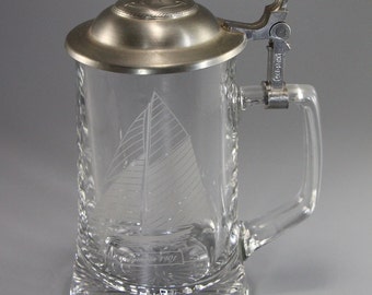 Vintage Old Spice Glass Tankard with "Columbia 1901" Sailboat Image, made in West Germany by ALWE