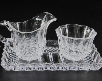 Vintage Tritschler-Winterhalder Crystal 3-piece Set:  Creamer, Sugar & Tray, Diamond Point Pattern
