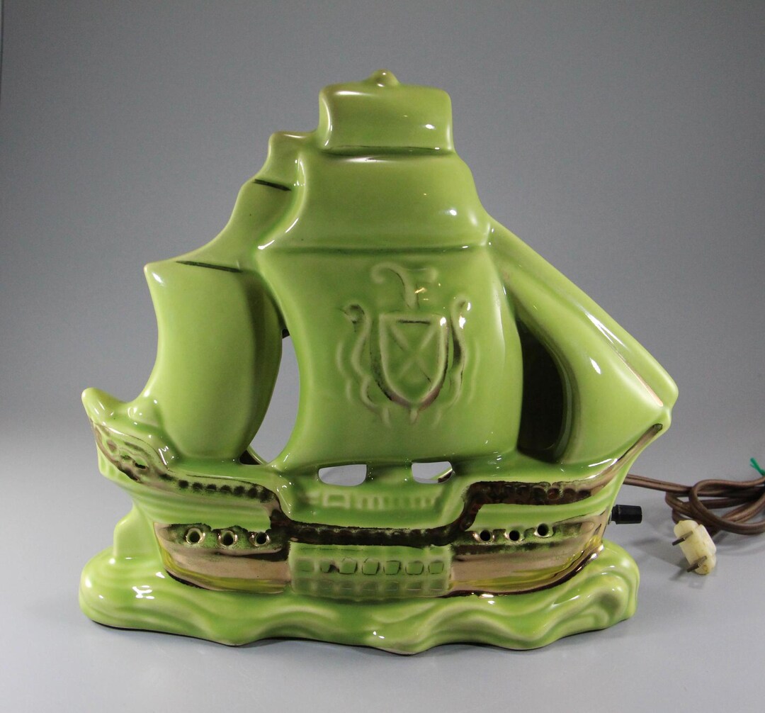 Vintage TV Lamp, Sailing Ship, Green & Gold - Etsy