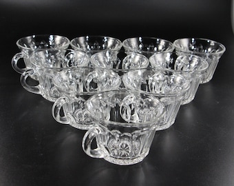 Vintage Set of 10 Anchor Hocking "Colonial" Pattern Punch Cups with Panel/Diamond Design