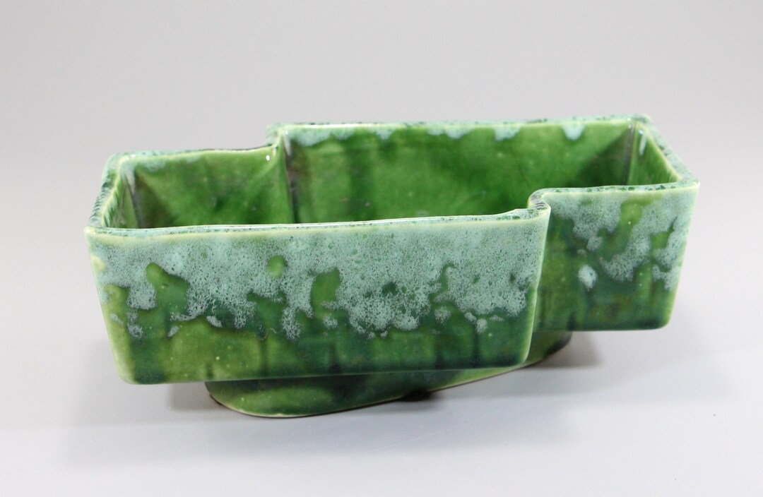 Vintage UPCO USA ungemach Pottery Co. Seafoam Green Drip Zig Zag Planter 273 Etsy