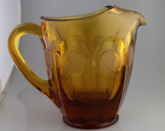 Vintage Fostoria Amber Pitcher No. 1372/453, U.S. Coin Pattern