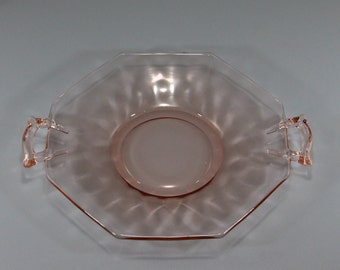 Vintage Heisey Pink Yeoman Pattern (Optic) Glass Handled Cheese Plate, circa 1920s-1930s (Depression Glass)