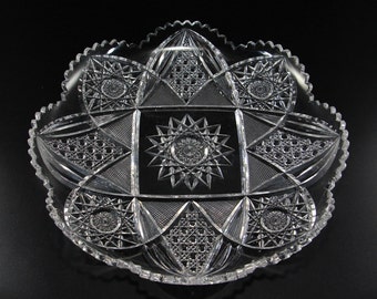 Vintage L. Straus & Sons, ABP Cut Glass, Large Shallow Serving Platter, Diana Pattern, ca. 1895