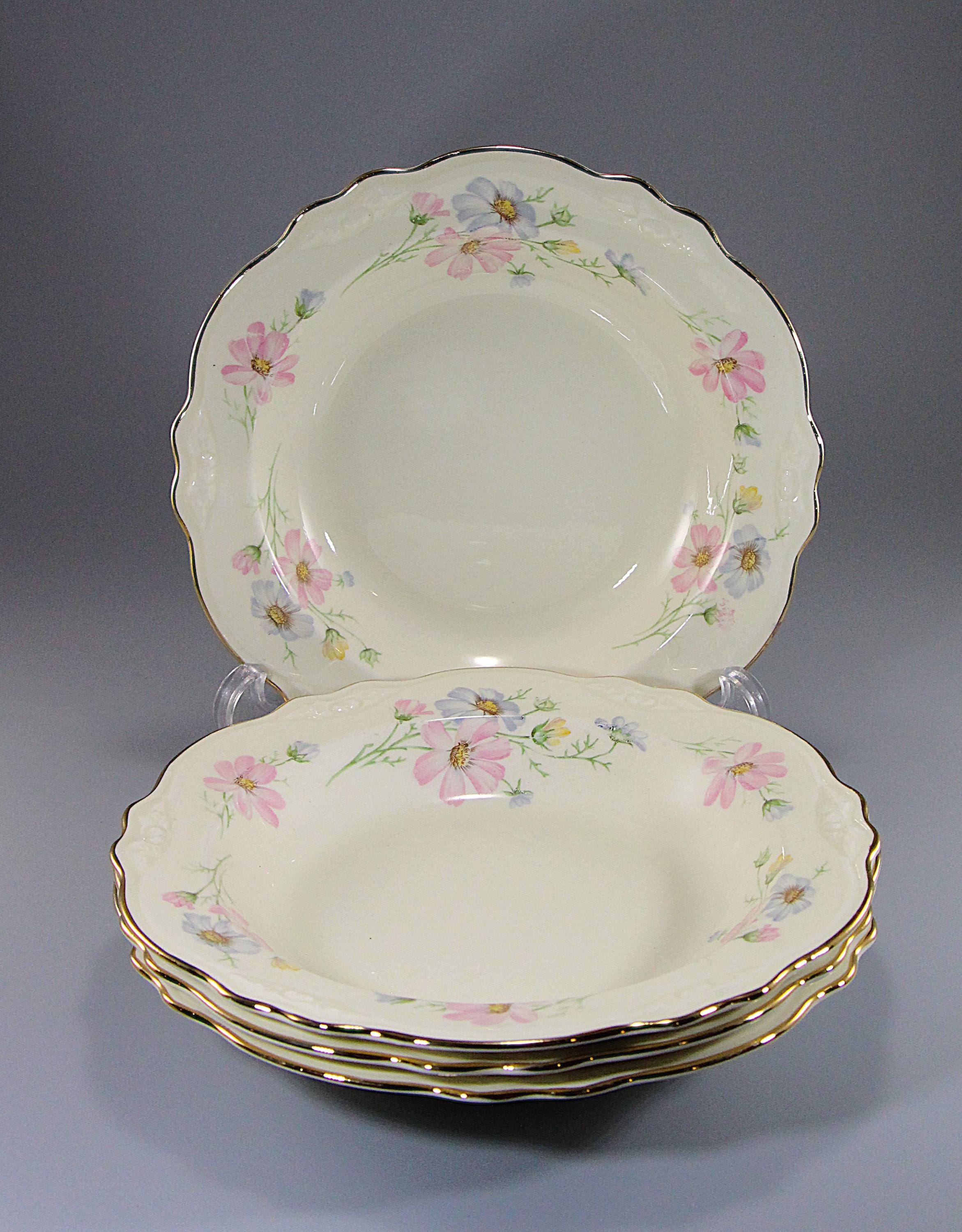 Vintage Set of 4 Homer Laughlin, Virginia Rose, 1947 Rim Soup Bowls, Decal Number Unknown