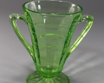 Vintage Anchor Hocking &quot;Block Optic&quot; Green Open Sugar