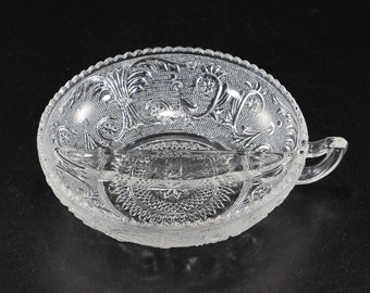 Vintage Duncan & Miller Sandwich Pattern Glass, Line No. 41, Divided Handled Nappy with Pointed Handle  (or 2-Part Relish Dish)