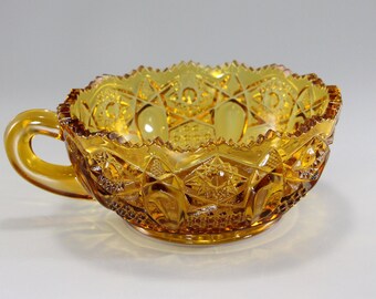 Vintage Amber Handled Nappy by L. E. Smith Glass Co., Heritage Line (from McKee Quintec Mold)