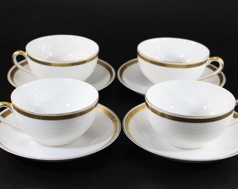 Antique Sets of 4,  Noritake Japan, The Crete Pattern Tea Cups & Saucers (with Green M Backstamp)
